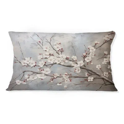 Design Art Minimalism Grey And Beige Cherry Blossom I - Cherry Blossom Printed Throw Pillow In Gray