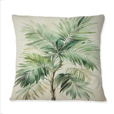 Design Art Minimalism Palm Tree Solitude Iii - Palms & Palm Trees Printed Throw Pillow In Green