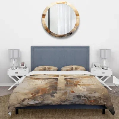 Design Art Minimalism Religious Cross - Spiritual Duvet Cover Set - Microfiber Polyester In Beige