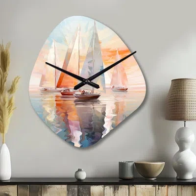 Design Art Minimalism Sailboat Rhythms Ix - Asymmetrical Boat Sailing Metal Wall Clock, No Wall Clock Print In Multi-color