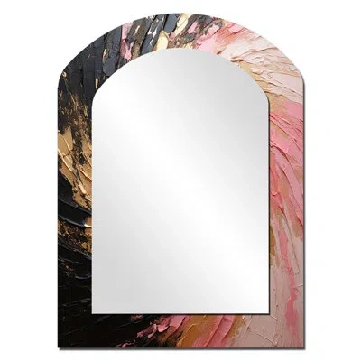 Design Art Minimalism Vortex Pink Poteries - Abstract Spirals Asymmetrical Mirror, Gold Arch Decorative Wall Mi In Gold;pink
