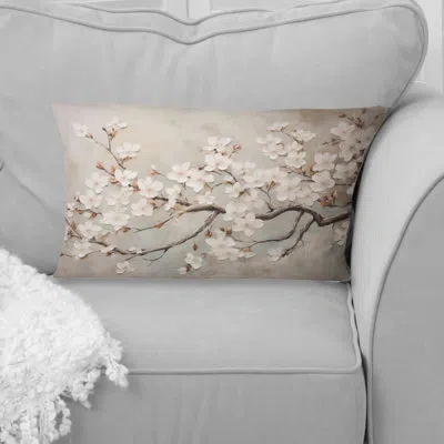 Design Art Minimalism White And Grey Cherry Blossom Iii - Cherry Blossom Printed Throw Pillow In White;gray