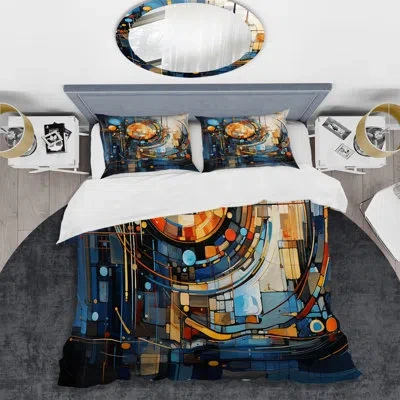 Design Art Minimalism Yellow And Blue Shapes Elegance I - Abstract Modern Shapes Duvet Cover Set In Blue;yellow