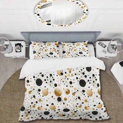 Design Art Minimalist Beauty Polka Dots Pattern I Duvet Cover Set In Black;white;gold