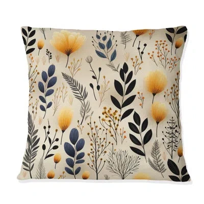 Design Art Minimalist Beige Garden Floral Dreams - Floral Printed Throw Pillow In Black;yellow