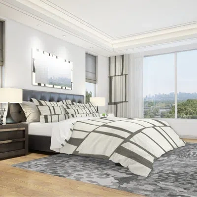 Design Art Minimalist Black And White I - Transitional Duvet Cover Set - Microfiber Polyester