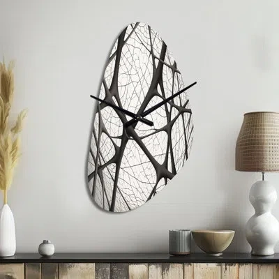 Design Art Minimalist Black And White Ix - Abstract Shapes Asymmetrical Metal Wall Clock, Modern Unique Shape W