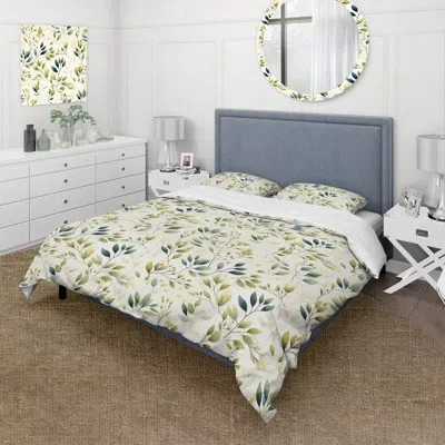 Design Art Minimalist Botanicals Ii - Botanical Duvet Cover Set In Green;beige