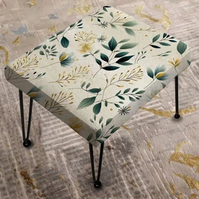 Design Art Minimalist Botanicals Iii - Botanical Rectangle Ottoman In Green;beige