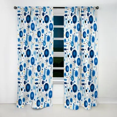 Design Art Minimalist Cobalt Blue Circles Geometry - Abstract Geometric Blackout Curtain - 1 Panels In Blue;white