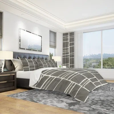 Design Art Minimalist Graphics Iv - Transitional Duvet Cover Set - Microfiber Polyester In Gray