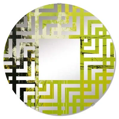 Design Art Minimalist Olive Order Power Lines I - Maze Decorative Mirror|round In Black;green