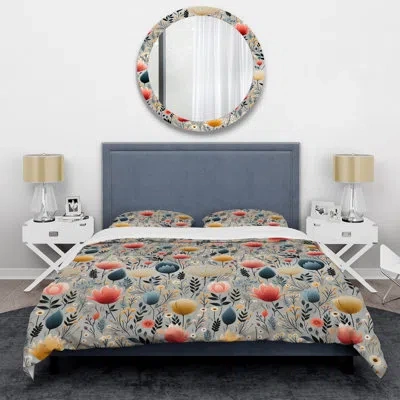 Design Art Minimalist Radiant Blossom Serenity I - Floral Duvet Cover Set In Green