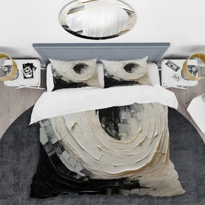 Design Art Minimalist Spiral - Abstract Spirals Duvet Cover Set - Microfiber Polyester In Black;beige