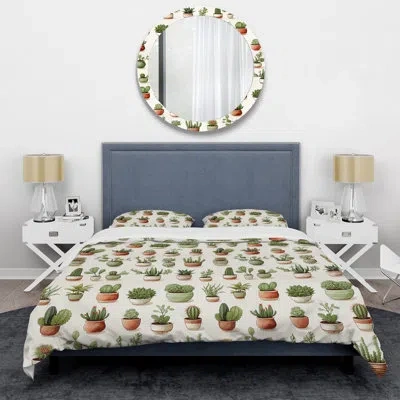 Design Art Minimalist Succulents I - Plants Duvet Cover Set - Microfiber Polyester In Green