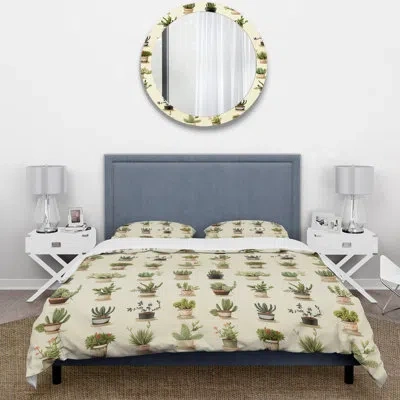 Design Art Minimalist Succulents Iv Duvet Cover Set In Green