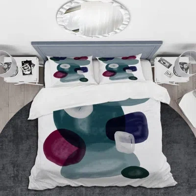 Design Art Minimalistic Abstract In Blue And Red Ii - Modern Duvet Cover Set - Microfiber Polyester In Blue;gray;grey