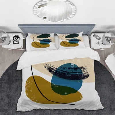 Design Art Minimalistic Blue & Earth Tone Shapes I - Modern Duvet Cover Set In Blue,brown