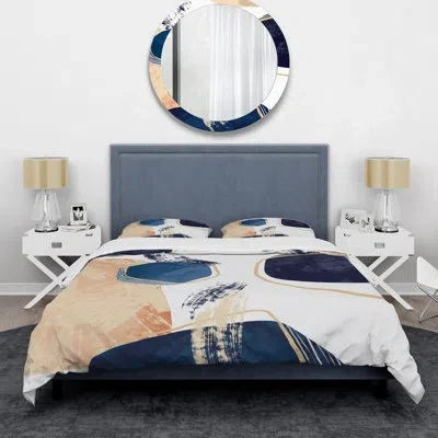 Design Art Minimalistic Blue & Earth Tone Shapes Iii - Modern Duvet Cover Set