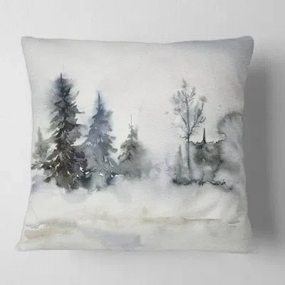 Design Art Minimalistic Forest Landscape And Snow Square Pillow Cover & Insert