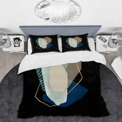 Design Art Minimalistic Geometrics In Blue And Brown I - Modern Duvet Cover Set - Microfiber Polyester In Black,green