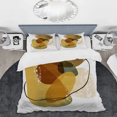 Design Art Minimalistic Geometrics In Blue And Brown V - Modern Duvet Cover Set - Microfiber Polyester In Yellow,gray