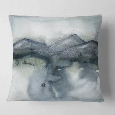 Design Art Minimalistic Landscape Of Mountains Trees And Snow Square Pillow Cover & Insert In Gray