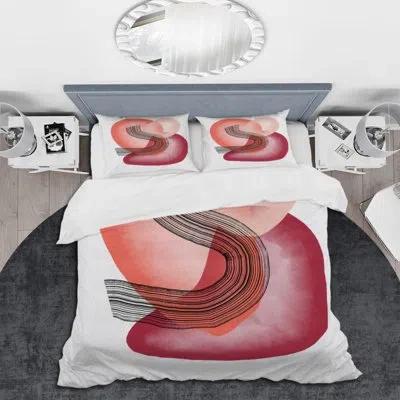 Design Art Minimalistic Red And Pink Shapes Ii - Modern Duvet Cover Set In Black;red