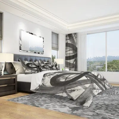Design Art Minimalistic Roller Iii - Mid-century Modern Duvet Cover Set - Microfiber Polyester In Gray