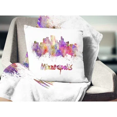 Design Art Minneapolis Skyline - Cityscape Printed Pillow In Pink;purple