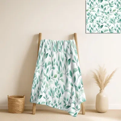 Design Art Mint Garden – Green Floral Fleece Blanket, Farmhouse Warm Throw In Green;white