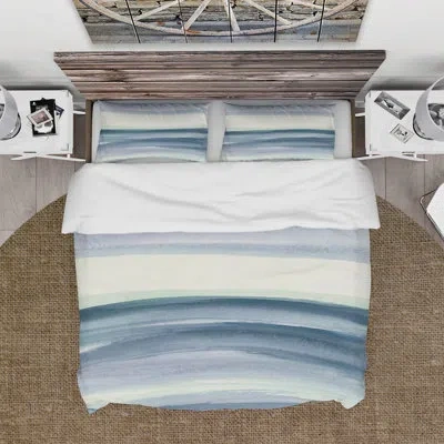 Design Art Mint Indigo Dawn I - Farmhouse Duvet Cover Set - Microfiber Polyester In Blue
