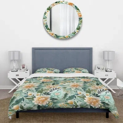 Design Art Mint Poppies Motifs I Duvet Cover Set In Green;beige