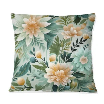 Design Art Mint Poppies Motifs I - Floral Printed Throw Pillow In Green;beige