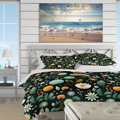 Design Art Mint Poppies Motifs Ii Duvet Cover Set In Green;peach