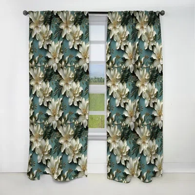Design Art Mirage Elegance Tropical Pattern - Floral Curtain - Blackout Floral Curtain - 1 Panels In White;green