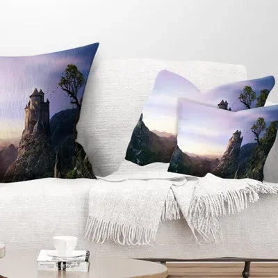 Design Art Misty Castle Landscape - Landscape Printed Throw Pillow