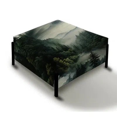 Design Art Misty Forest Moody Patterns - Abstract Large Square Ottoman In Green
