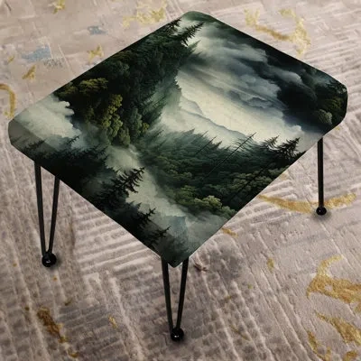 Design Art Misty Forest Moody Patterns - Abstract Rectangle Ottoman In Green