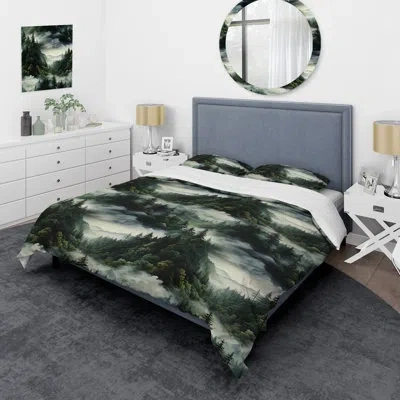 Design Art Misty Forest Moody Patterns Duvet Cover Set In Green