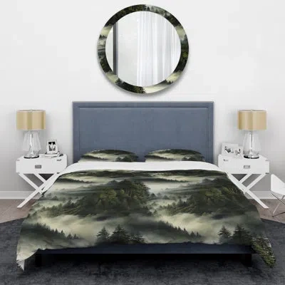 Design Art Misty Forest Moody Patterns Ii Duvet Cover Set In Green
