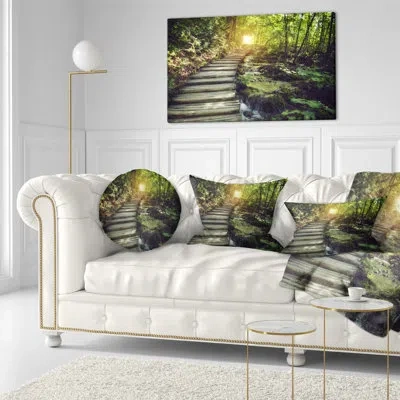 Design Art Misty Journey Ahead Landscape Photography Rectangular Pillow Cover & Insert In Green