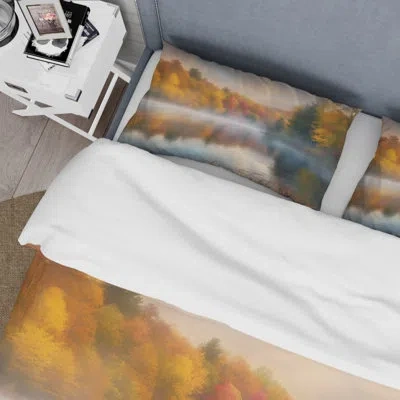 Design Art Misty Lake Ii Beddingmicrofiber / Polyester Duvet Cover Set In Gray;yellow