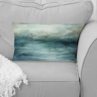 Design Art Misty Lake Serenity Retro Watercolor Ii - Lake Printed Throw Pillow In Blue