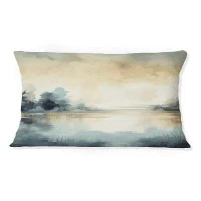 Design Art Misty Lake Tranquility Retro Watercolor I - Lake Printed Throw Pillow In White