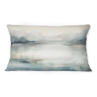 Design Art Misty Lake Tranquility Retro Watercolor Ii - Lake Printed Throw Pillow In White