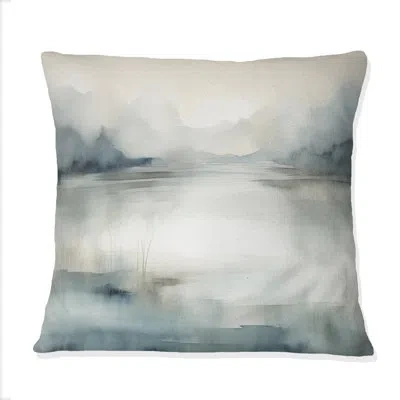Design Art Misty Lake Tranquility Retro Watercolor Ii - Lake Printed Throw Pillow In White