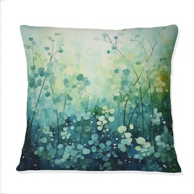 Design Art Misty Meadow I - Abstract Landscapes Printed Throw Pillow In Green;teal