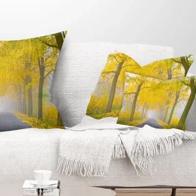 Design Art Misty Road In Autumn Forest Landscape Photography Rectangular Pillow Cover & Insert In Yellow
