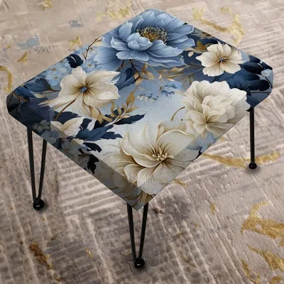Design Art Misty Whispers Moody Patterns - Floral Rectangle Ottoman In Blue;white